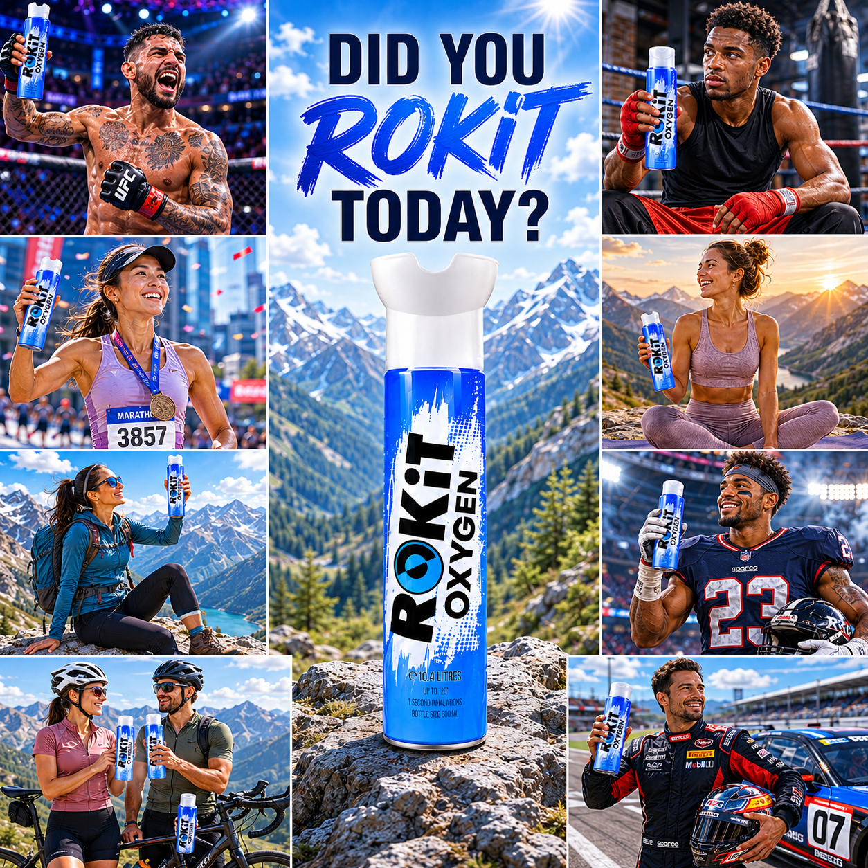 ROKiT Oxygen 10.4L | 12 Pack | 99.9% Pure Oxygen | 220+ Inhalations Each