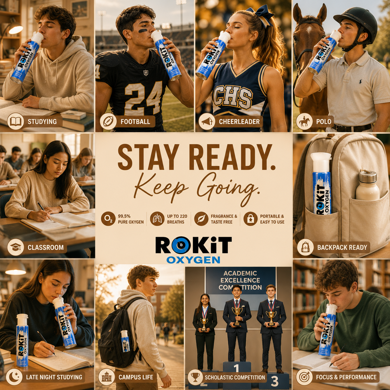 ROKiT Oxygen 10.4L | 3 Pack | 99.9% Pure Oxygen | 220+ Inhalations Each